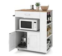 GIANTEX Carro de Cocina con Cajón, Isla de Cocina de Madera con Ruedas, con 1 Cajón, 2 Puertas y 3 Estantes Laterales, Mueble Auxiliar de Almacenamiento para Comedor, 75 x 46 x 90,5 cm (Blanco)