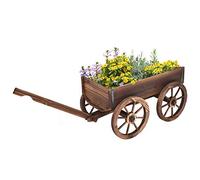 GIANTEX Carro de Jardín de Madera de Abeto con 4 Ruedas Grandes, Mango Largo, Ajustable, Ideal para Jardín Exterior, Marrón