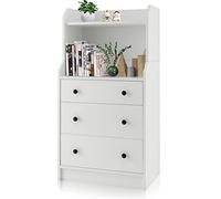 GIANTEX Cómoda con 3 Cajones y 2 Estantes Abiertos, 58 x 36 x 111 cm, Armario de Almacenamiento de Madera con Kit Antivuelco, Cajonera Moderna para Dormitorio, Salón, Color Blanco