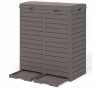 GIANTEX Cubo de Basura Exterior Grande 235 L, 77x40x86cm (Marrón) | Papelera de Reciclaje con 2 Compartimentos y 2 Bandejas Inferiores Extraíbles, Contenedor para Jardín, Balcón, Terraza