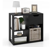 GIANTEX Estantería de Almacenamiento con 3 Cubos, 60 x 30 x 53 cm, Librería de Madera Independiente, 2 Niveles con 1 Cajón, Estante de Exhibición para Salón, Estudio, Oficina (Negro)
