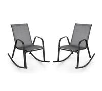 GIANTEX Juego de 2 Mecedoras para Patio, Ergonómicas para Exterior con Tela Transpirable, Sillón de Metal Resistente para Porche, Terraza, Jardín (Gris)