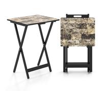 GIANTEX Juego de 4 Mesitas Plegables, 48 x 40 x 67 cm, Mesas de Madera con Aspecto Similar al Mármol, Asa para Transporte, Mesas Portátiles para Camping, Balcón
