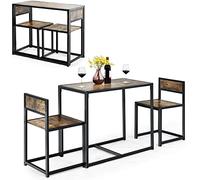 GIANTEX Juego de Muebles de Bar 3 Piezas, 1 Mesa de Comedor con 2 Sillas, Conjunto de Comedor Pequeño para 2 Personas, Diseño Ahorro Espacio, Juego de Bistró para Bar, Balcón (Marrón)