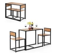 GIANTEX Juego de Muebles de Bar 3 Piezas, 1 Mesa de Comedor con 2 Sillas, Conjunto de Comedor Pequeño para 2 Personas, Diseño Ahorro Espacio, Juego de Bistró para Bar, Balcón (Natural)