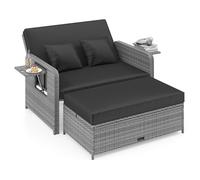 GIANTEX Juego de muebles de salón de jardín de ratán con taburete, sofá de jardín con función de descanso, juego de salón de balcón, tumbona doble, sofá exterior, muebles de balcón, cama de salón con