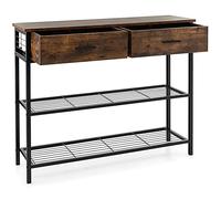 GIANTEX Mesa Consola de 3 Niveles con 2 Cajones y 2 Estantes de Malla Metálica, Mesa Auxiliar de Estilo Industrial, 100 x 30 x 81,5 cm, Mueble Recibidor para Salón, Entrada (Industrial)