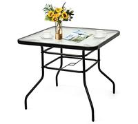 GIANTEX Mesa Cuadrada de Cristal de Exterior, Mesa de Jardín con Agujero para Sombrilla, Mesa de Comedor para Terraza, Jardín, Balcón, Patio (80 x 80 x 71 cm)