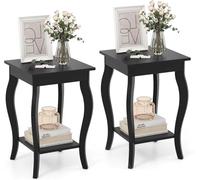GIANTEX Mesa de Centro Cuadrada, Mesa Auxiliar con Estante y Pata Curva, Mesilla de Noche con Doble Espacio de Almacenaje, Muebles de Hogar para Salón, Dormitorio, 40 cm x 40 cm x 60 cm (2, Negro)