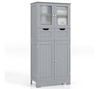 GIANTEX Mueble de Baño con 4 Puertas, Armario de Suelo con 2 Cajones y 2 Estantes Ajustables, Kit Antivuelco, 60 x 30 x 128 cm, Mueble de Almacenamiento para Salón, Dormitorio (Gris)
