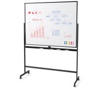 GIANTEX Pizarra Blanca Magnética de Doble Cara, Pizarra Móvil con Altura Ajustable de 2 Niveles, Reversible 360°, con Borrador, Marcadores Negros, Imanes, para Hogar, Aula, Oficina (150x120cm,Negro)