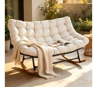 GIANTEX Silla Mecedora para 2 Personas con Cojín Grueso (Beige) | Sillón Relax Ergonómico, Silla XXL para Interior y Exterior, Butaca para Salón, Balcón, Patio, Terraza, 150 x 110,5 x 81 cm