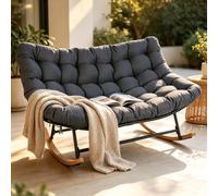 GIANTEX Silla Mecedora para 2 Personas con Cojín Grueso (Gris Oscuro) | Sillón Relax Ergonómico, Silla XXL para Interior y Exterior, Butaca para Salón, Balcón, Patio, Terraza, 150 x 110,5 x 81 cm