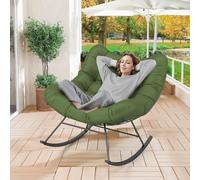GIANTEX Silla Mecedora para Exterior, Mecedora de Gran Tamaño Moderna con Cojín Acolchado, Estructura de Metal, Sillón de Huevo con Carga de 205 kg, para Jardín, Patio, 110 x 95 x 94 cm (Verde)