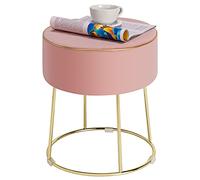 GIANTEX Taburete Redondo con Asiento Acolchado, Reposapiés Tapizado con Base Metálica y Patas Antideslizante, 35 x 35 x 41 cm, Taburete Otomana para Tocador, Entrada (Rosa)