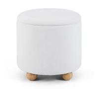 GIANTEX Taburete Redondo Tapizado con Almacenamiento, Puff de Almacenaje Pequeño con Tapa, Patas de Madera de Caucho, Capacidad de 150 kg, Reposapiés para Salón, Entrada, φ44,5 x 44,5 cm (Blanco)