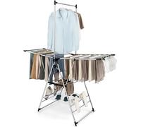 GIANTEX Tendedero de Aluminio de 2 Capas, Tendedero Plegable con 2 Alas de Altura Ajustable, 23 Rieles de Secado, 28 Clips para Calcetines y 4 Soportes para Zapatos, no Requiere Montaje