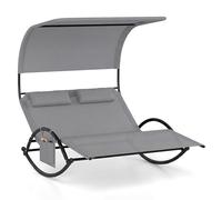 Giantex - Tumbona de jardín para 2 personas, bolsillo lateral, tumbona doble basculante, carga 300 kg, toldo parasol, 2 almohadas extraíbles, marco de metal, para jardín, balcón y gris