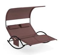 Giantex - Tumbona de jardín para 2 personas, bolsillo lateral, tumbona doble basculante, carga 300 kg, toldo parasol, 2 almohadas extraíbles, marco de metal, para jardín, color marrón