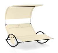 Giantex - Tumbona de jardín para 2 personas, bolsillo lateral, tumbona doble basculante, carga 300 kg, toldo parasol, 2 almohadas extraíbles, marco de metal, para jardín, color beige