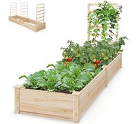 GiantexUK Maceta de jardín con enrejado, cama de jardín elevada de madera de 300L/600L con 2 compartimentos, maceta elevada para plantas trepadoras, vid, verduras, hierbas (1 enrejado, 300 L)