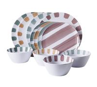 Gibson Home Cottage Stripes - Juego de vajilla de melamina irrompible de 12 piezas, para exteriores, campamento y uso diario, varios colores