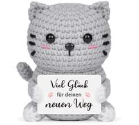 Giftasy Regalo de despedida para colegas, gato de ganchillo a mano con tarjeta de energía, regalo para colega, nuevo trabajo, cambio de trabajo, jubilación, jubilación, escolarización, nuevo comienzo