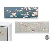 Giftdecor Cuadro Lienzo Marco Blanco Rama Almendro Surtidos 90x30x3 cm (Set de 2)