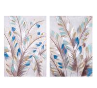 Giftdecor Cuadro Óleo Lienzo Pluma Estampado Surtido 70x100x3 cm (Set de 2)