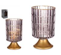 GIFTDECOR Farol LED Pie Metal Antracita Gris y Oro