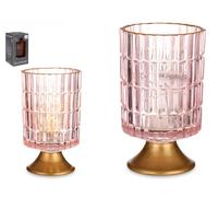 GIFTDECOR Farol LED Pie Metal Rosa y Oro