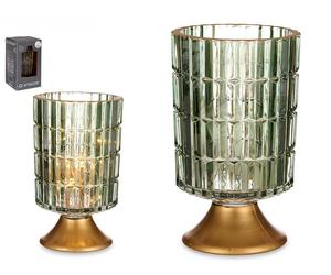 GIFTDECOR Farol LED Pie Metal Verde y Oro