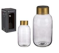 GIFTDECOR Jarrón Cristal Liso Oro Pequeño Antracita Gris y Oro