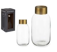 GIFTDECOR Jarrón de Cristal Liso Transparente y Oro Pequeño