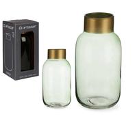 Giftdecor Jarrón de Cristal Liso Verde y Oro Pequeño