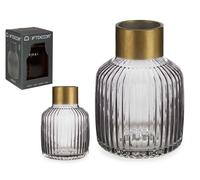 Giftdecor Jarrón de Cristal Rayas Oro Grande Antracita