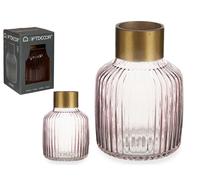 GIFTDECOR Jarrón de Cristal Rayas Oro Grande Rosa