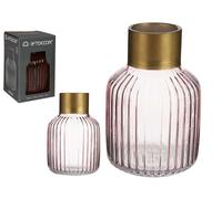 GIFTDECOR Jarrón de Cristal Rayas Oro Pequeño Rosa