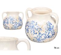 Giftdecor Jarrón Nonna 2 con Asa Azul, Beige y Blanco 16cm