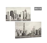 GIFTDECOR Lienzo Pintado Ciudad Blanco y Negro 110x60 cm (Set de 2)