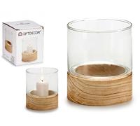 GIFTDECOR Portavelas de Cristal con Base de Madera - Pack de 18 unidades