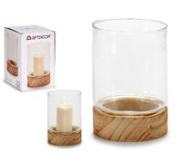 Giftdecor Portavelas de Cristal con Base de Madera Rojo Med