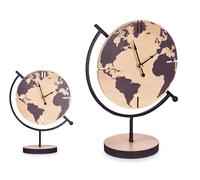 Giftdecor Reloj de Sobremesa Mapamundi Negro-Madera