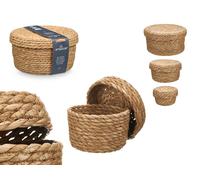 Giftdecor Set 3 Cestos Tapa Redondo Natural