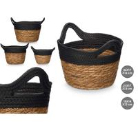 GIFTDECOR Set de 3 Cestos Redondos con Asas Negro-Natural
