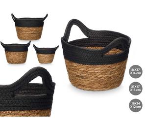 GIFTDECOR Set de 3 Cestos Redondos con Asas Negro-Natural