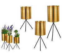 GIFTDECOR Set de 3 Maceteros de Metal con Soporte Mini Oro y Negro