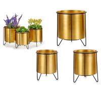 GIFTDECOR Set de 3 Maceteros Grandes con Soporte Mini en Oro y Negro