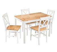 GIFTDECOR Set de Mesa y 4 Sillas Blanco-Natural Madera de Pino