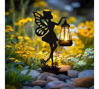 GIGALUMI Estatua de Hada de Hierro, Ornamento de Jardín para Exteriores, con Luces Solares, Resistente al Agua, Decoración para Patio, Patio Trasero, Regalos Únicos para Mamá (Paquete de 1)